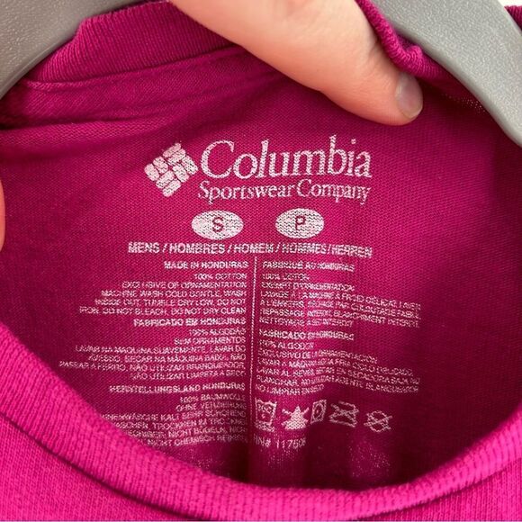 Men's Columbia Sportswear Graphic Pink Long Sleeve Brand Logo Tee Small - Picture 3 of 6